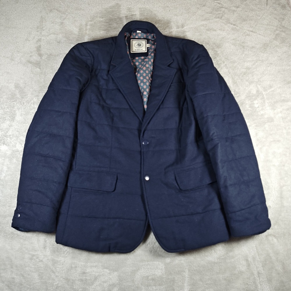 J Press Blazer Mens XL Blue Quilted Wool Blend Button Front Lined Heavyweight